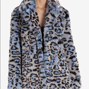 Avec Les Filles Faux Fur Blue Leopard Coat M